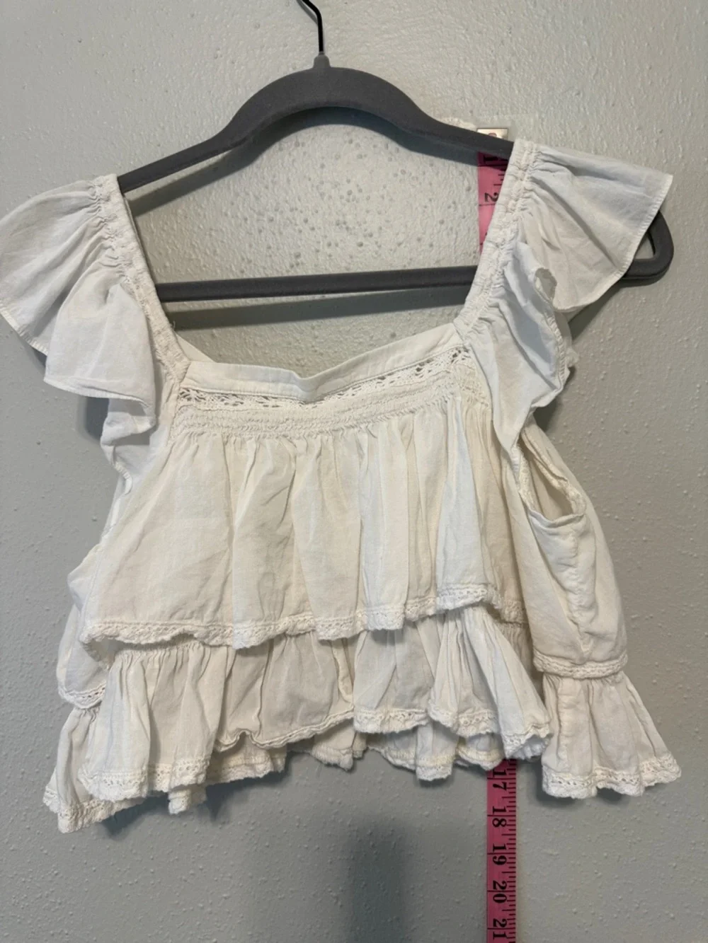 White Ruffle Button-Front Womens Top - Picture 3 of 5